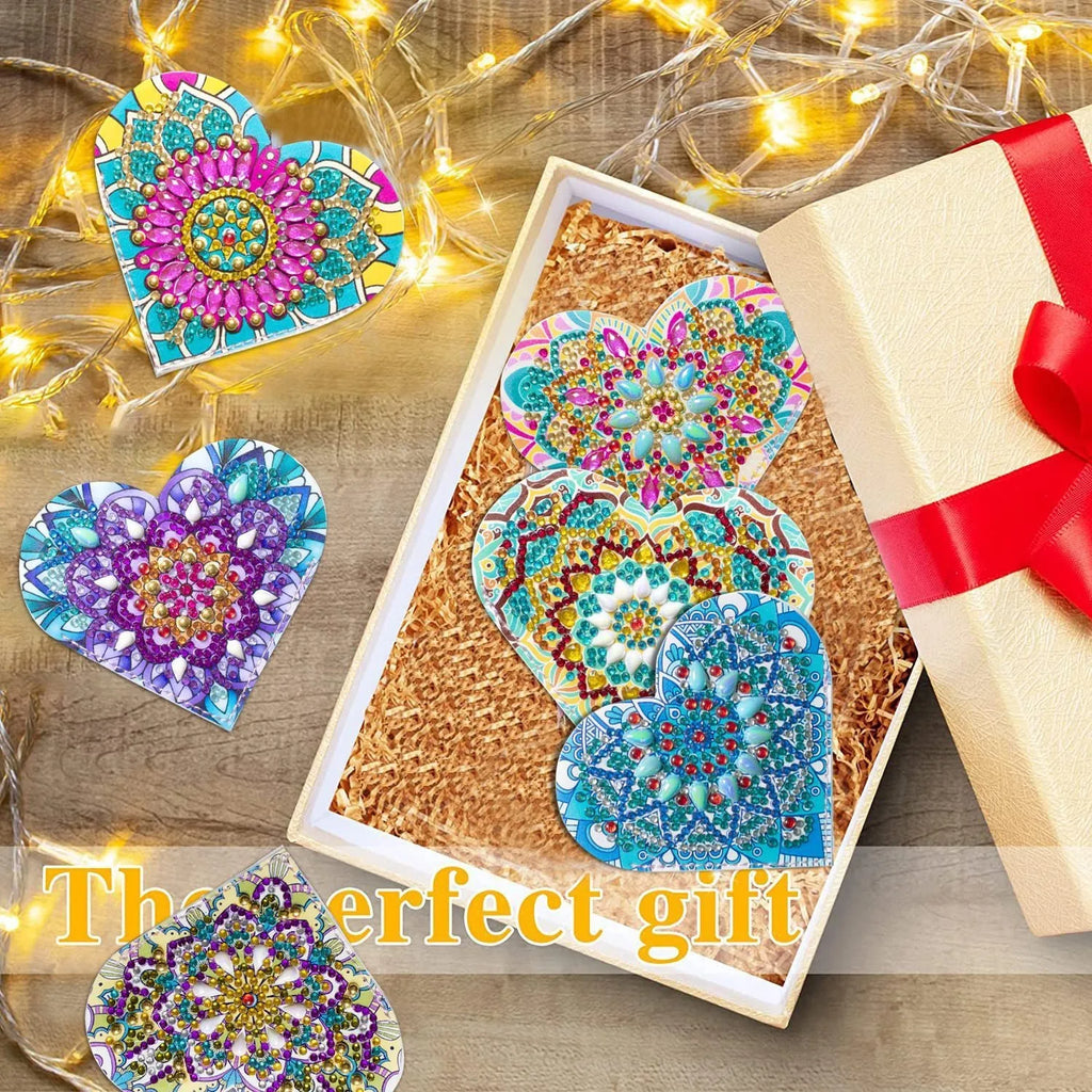 Set of six handmade PU leather bookmarks with crystal flowers and cornerite design