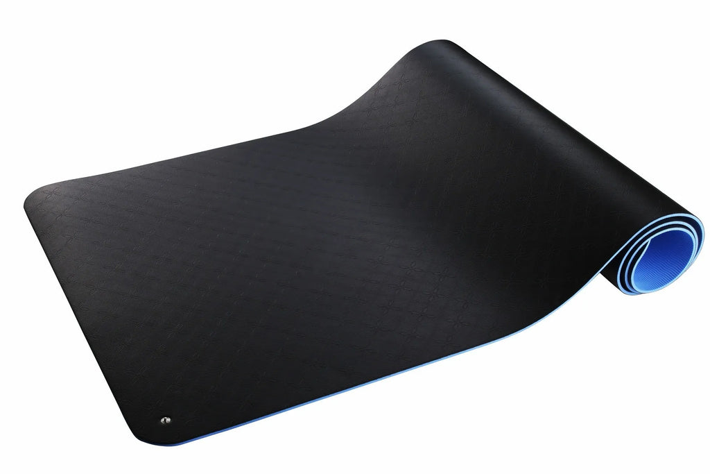 Blue conductive grounding yoga mat with plant pattern and grounding wire, size 182x61cm.