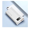 Large capacity power bank in black or white plastic housing with dimensions from 150×76×30mm to 150×76×50mm