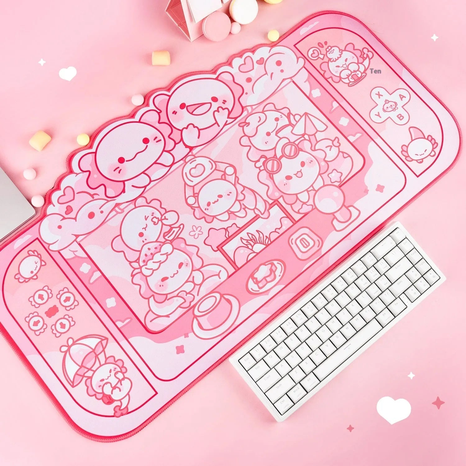 Hexagonal dragon crane machine pattern large mouse pad measuring 75×40cm with wrist strap