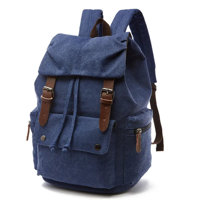 Canvas travel backpack in khaki with air pillow straps and stitched detailing