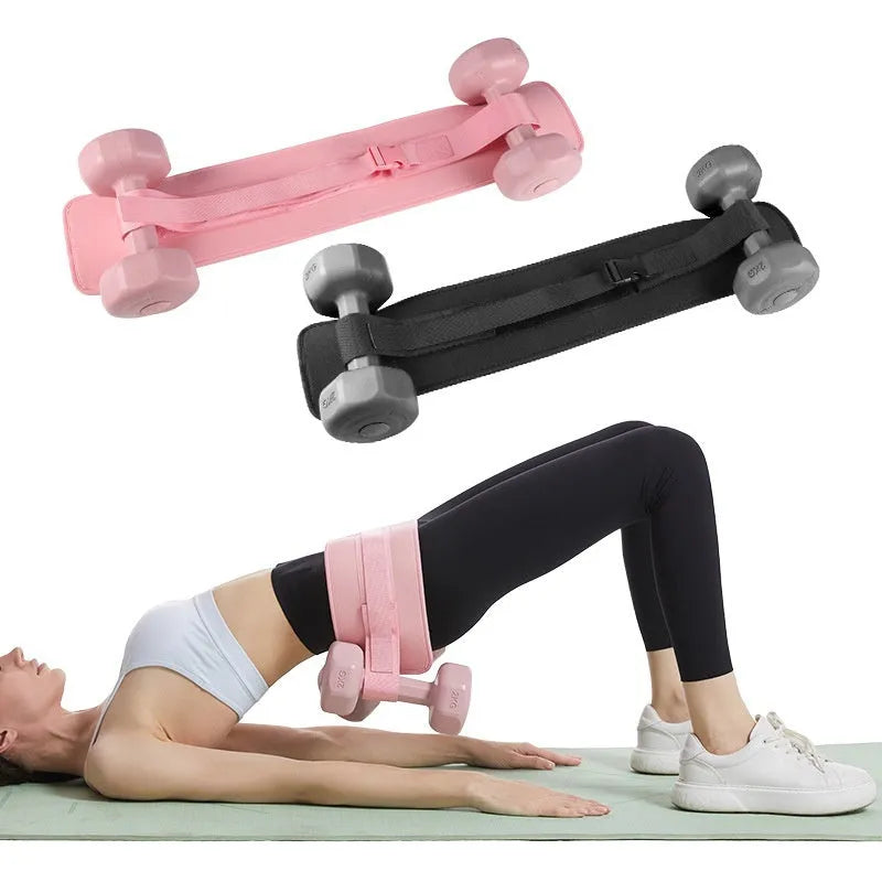 Adjustable hip bridge training belt for weight-bearing exercises with dumbbells or barbells