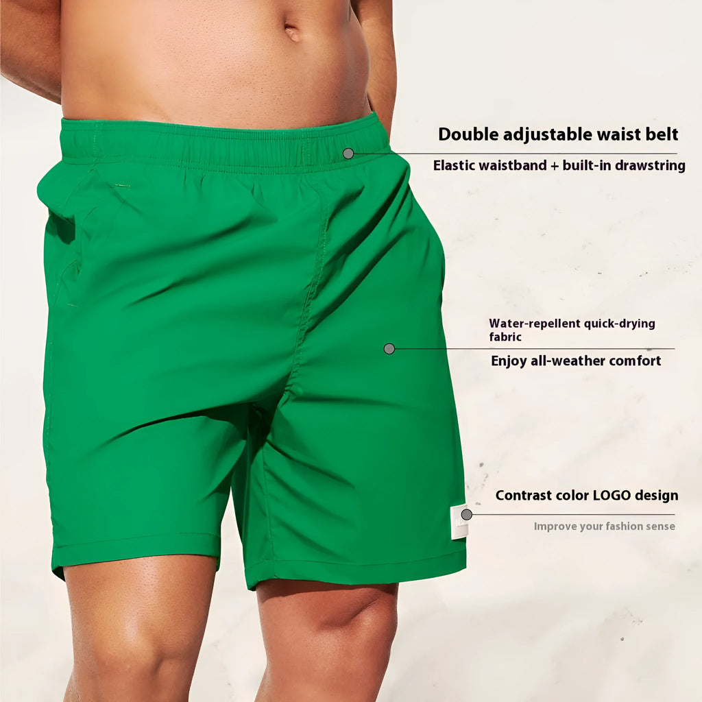 Men's quick-drying nylon shorts in solid colours with straight leg opening for beach and sports