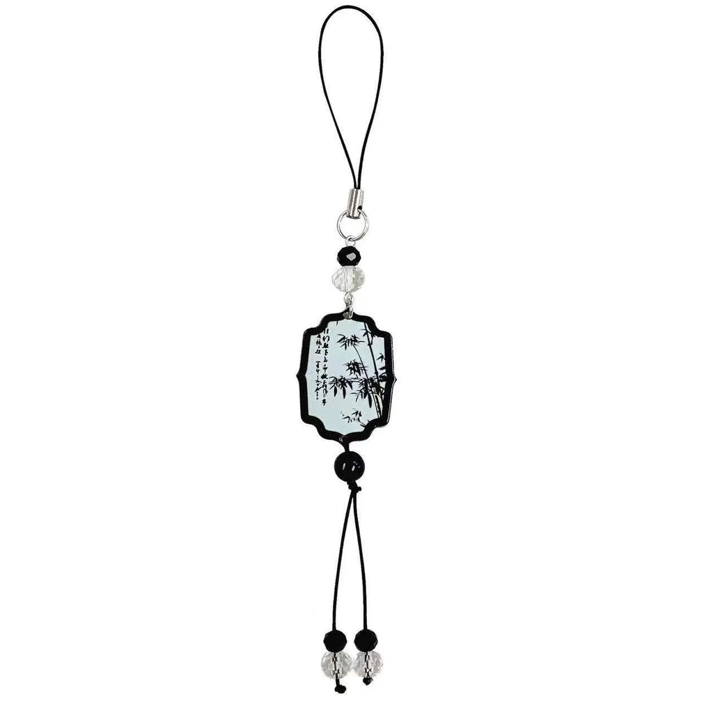 Guofeng Chinese-style bead keychain with plants and flowers pattern, Fan colour option.