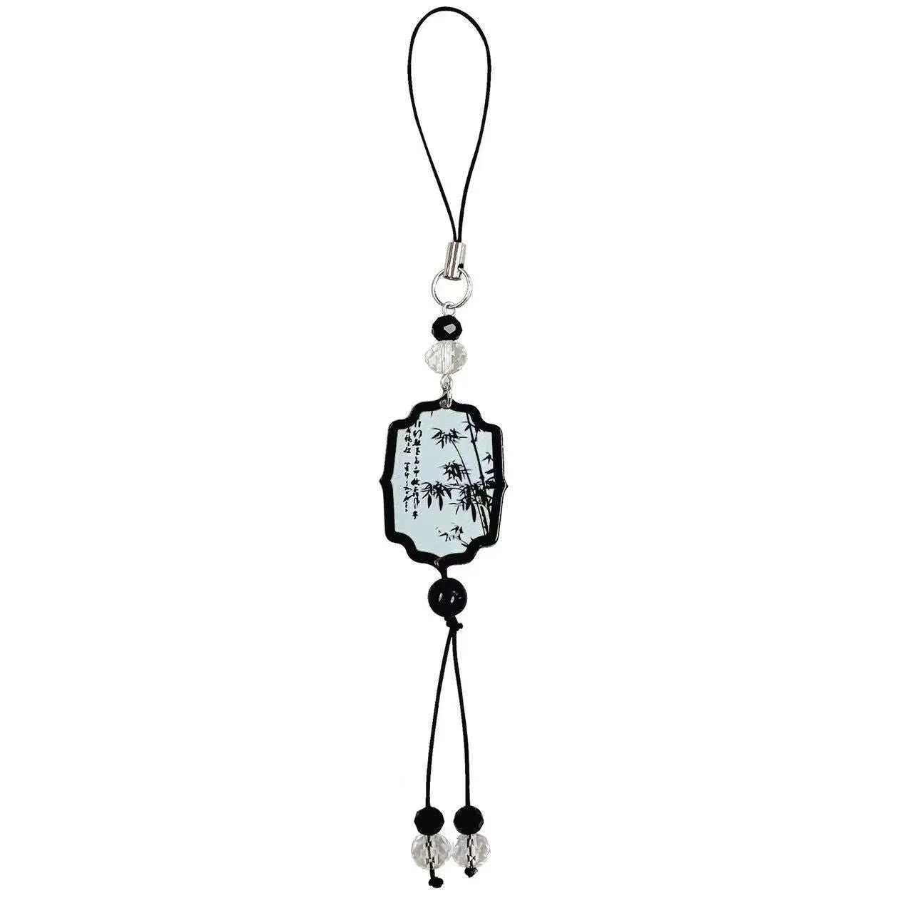 Guofeng Chinese-style bead keychain with plants and flowers pattern, Fan colour option.