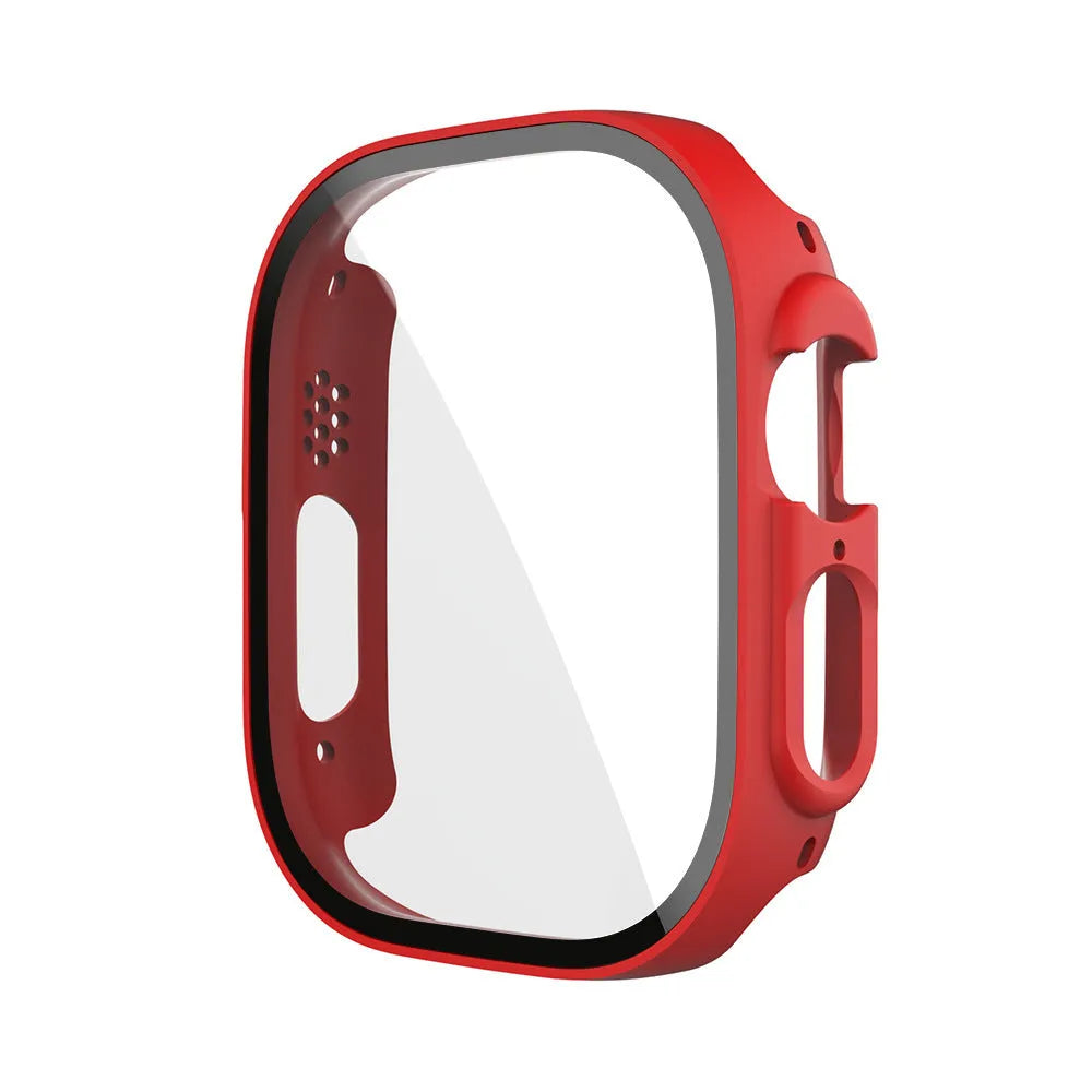 PC tempered film watch case in multiple colours including transparent, leopard print, and carbon fibre patterns for Apple Watch.