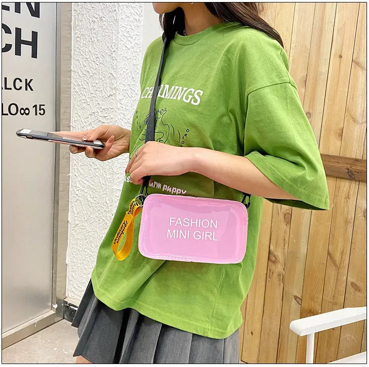 Clear square single shoulder bag made from PC plastic with adjustable strap in multiple colours