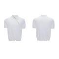 Men's slim-fit black knitted polo shirt with an oblique zipper on the lapel collar and short sleeves.