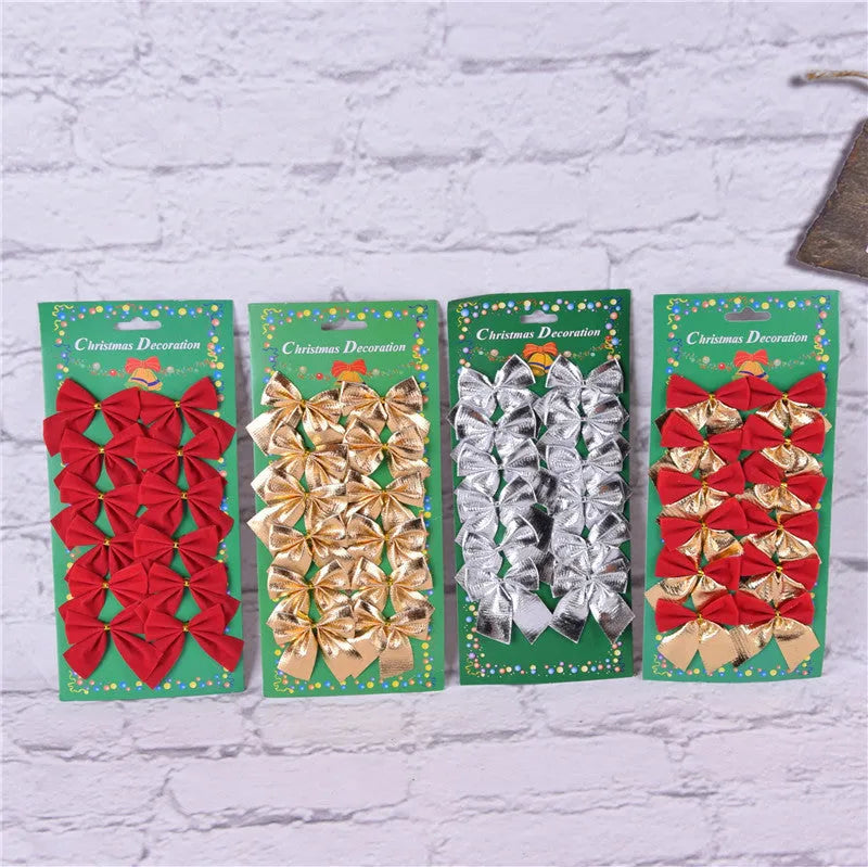 Red, gold, and silver 5 cm polyester Christmas decoration bows for gifts and tree ornaments.