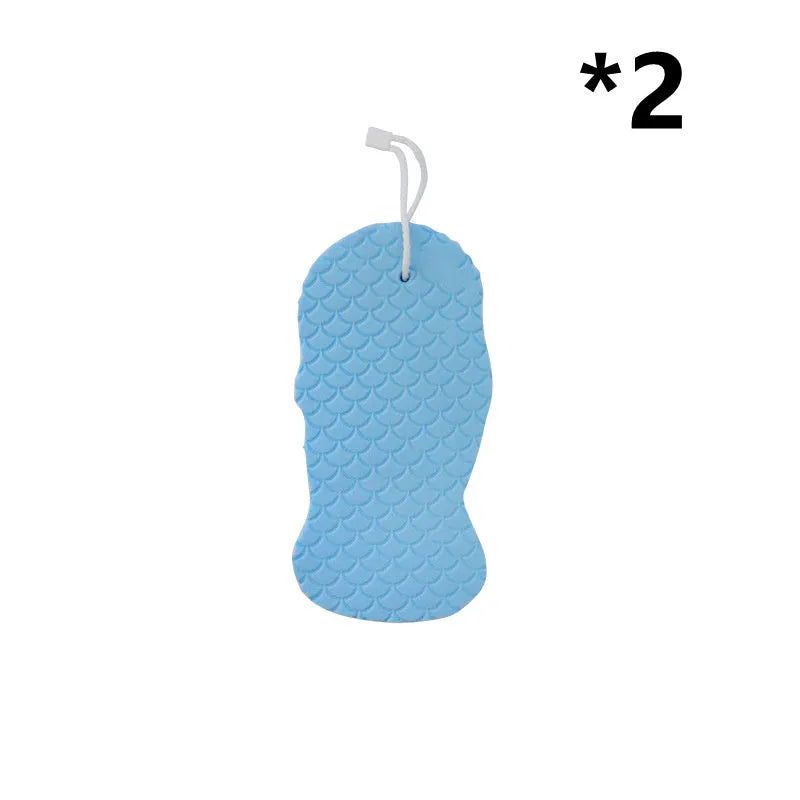 3D fish scale pattern bath sponge in light blue colour showing textured exfoliating surface