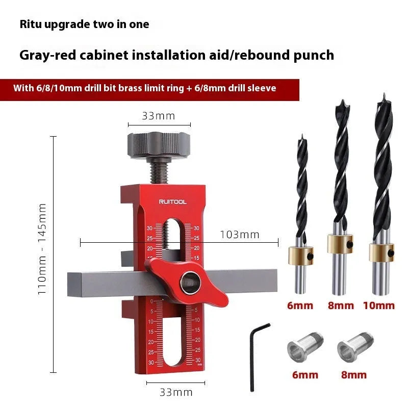 Aluminium alloy cabinet door installation aid tool for woodworking projects with 10mm diamond hole fittings