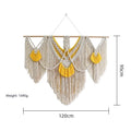 Hand-woven Nordic style cotton tapestry wall hanging 120cm by 95cm creamy white with yellow accents