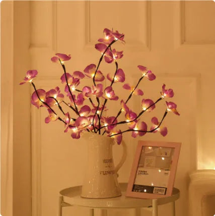 65cm long pink Phalaenopsis orchid branch decorative LED light with 20 warm white lights