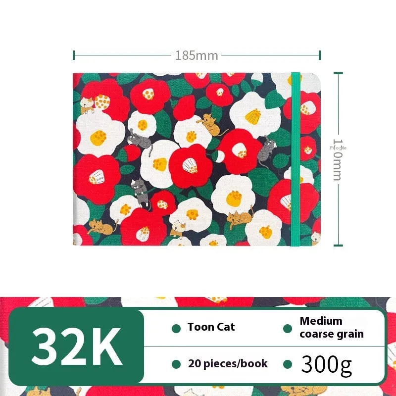 Feiluniao handmade fabric watercolour sketchbook with colourful themed cover, 185mm long.