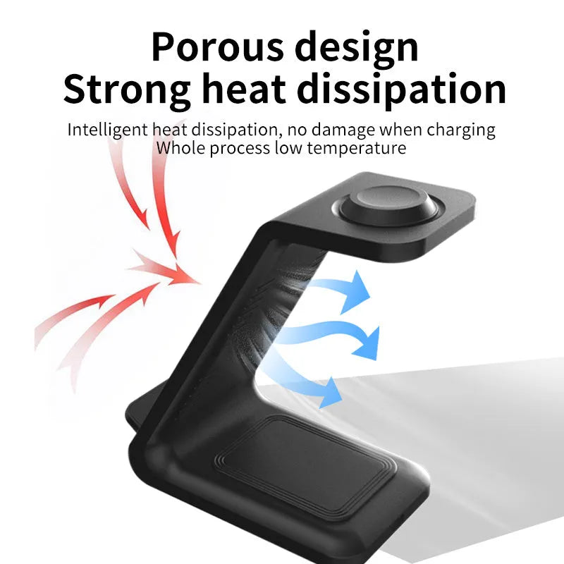 Black and white upright wireless phone charger with dual coil technology and integrated TYPE-C cable
