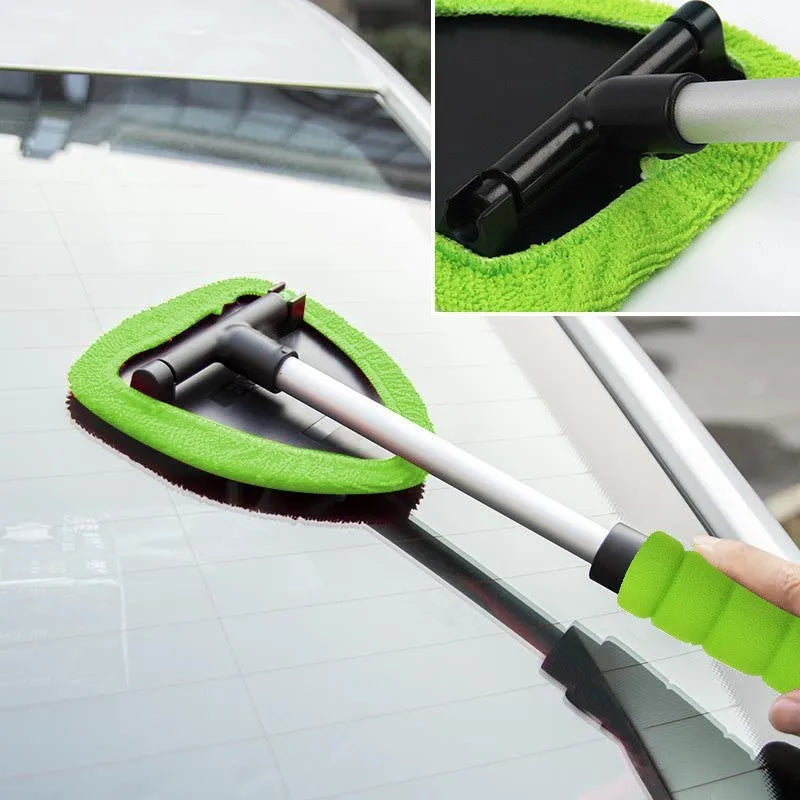 Car windshield and window cleaning brush in plastic construction with colour options of red, green or sapphire blue