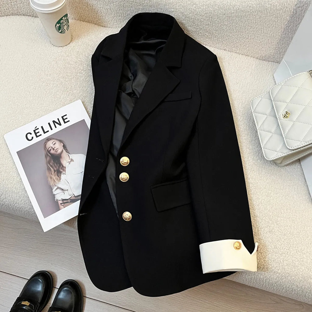 Women's loose fit coat in Korean style with 65cm length and pockets in milky white colour