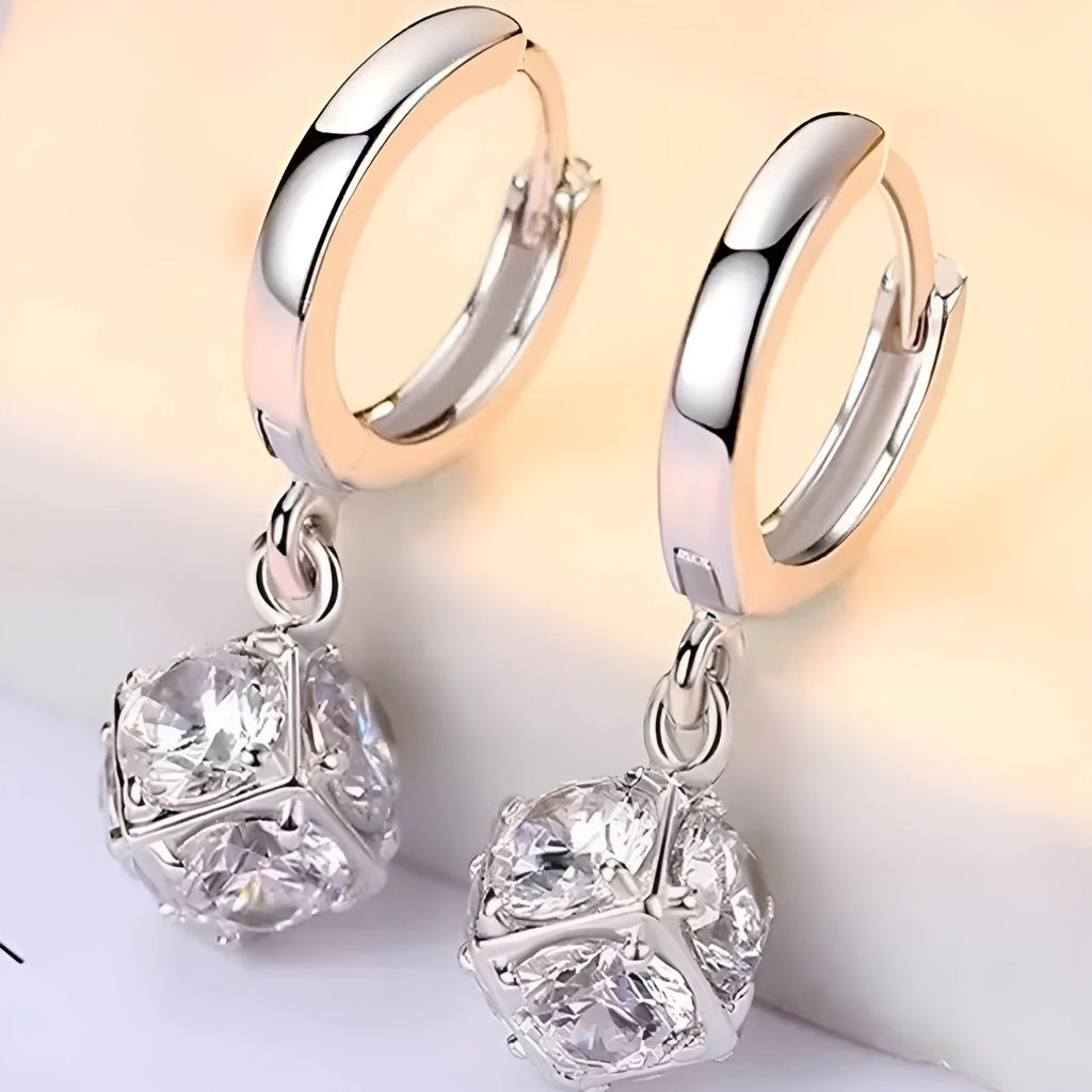 Geometric rose zircon earrings for women in copper with electroplated finish, shown in one of 11 available style variations.