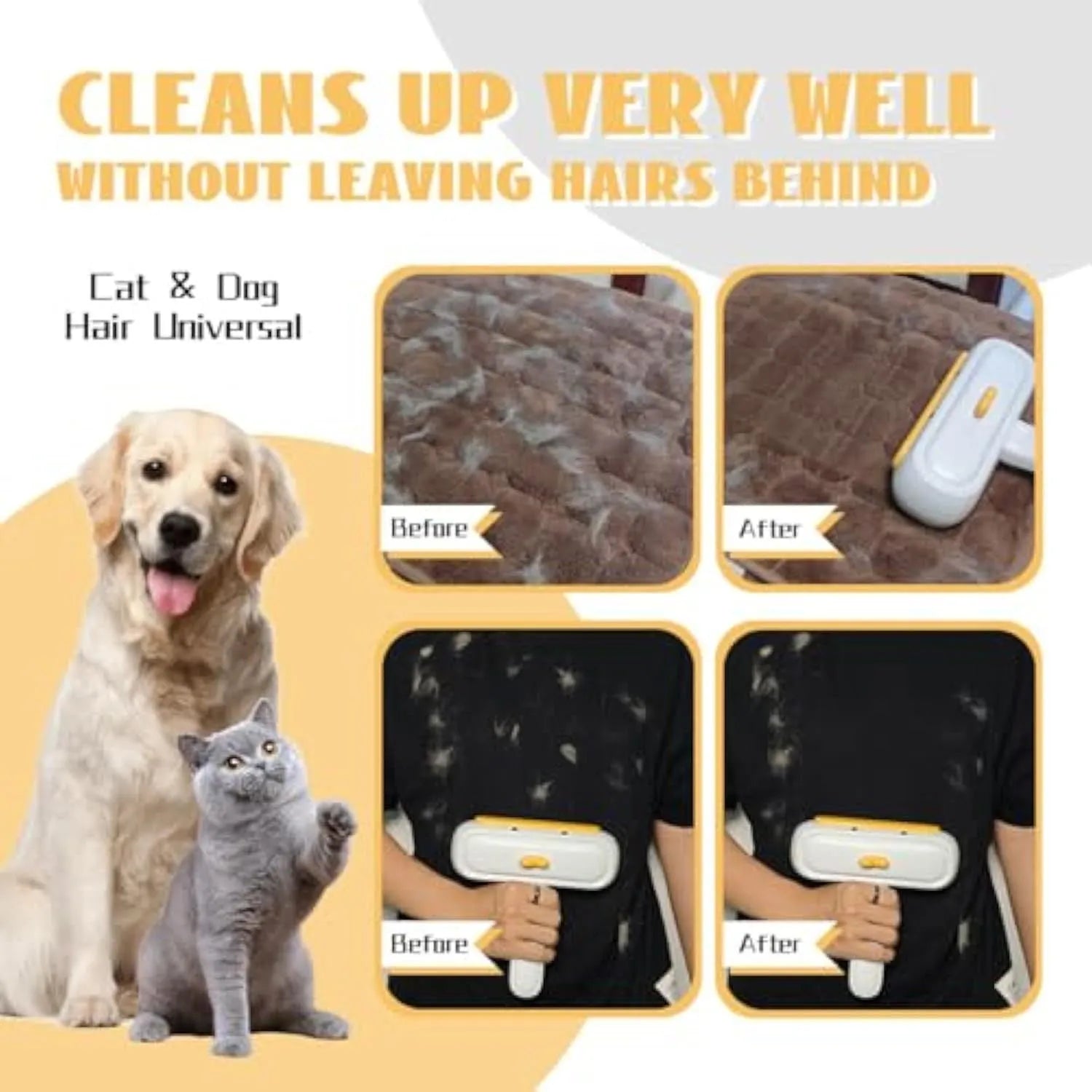 Yellow duck design reusable manual pet hair remover brush with lid open