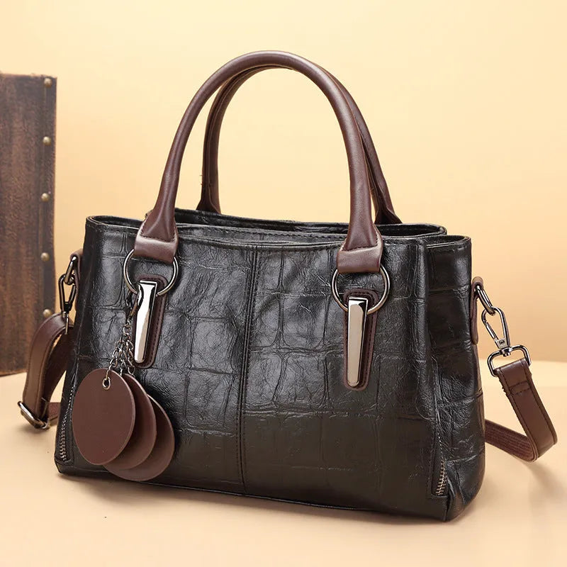 Retro contrast colour large capacity shoulder bag with internal organisation compartments