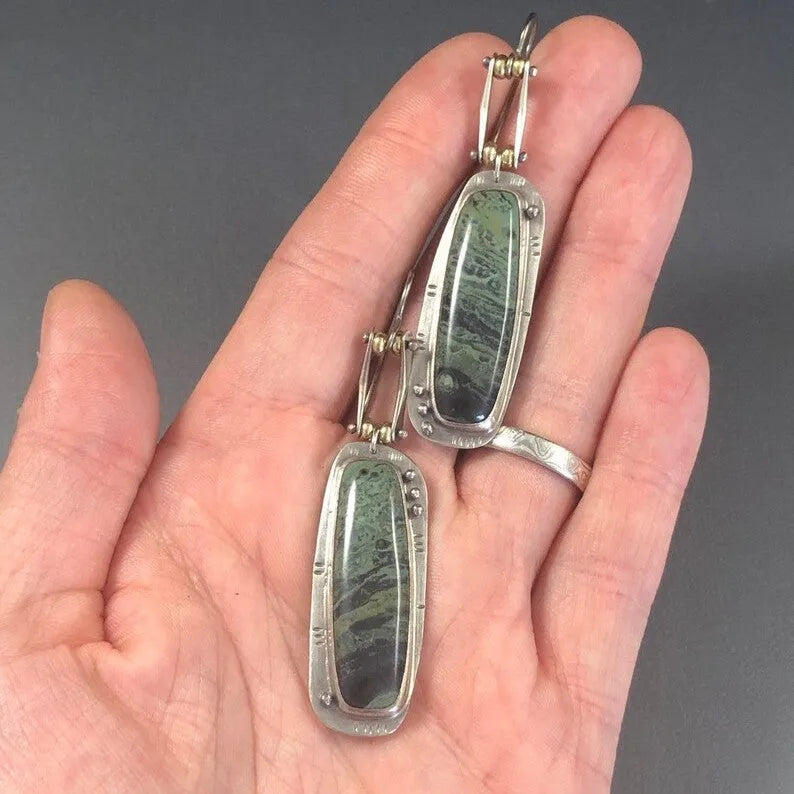 Geometric drop earrings with two-colour marble pattern design