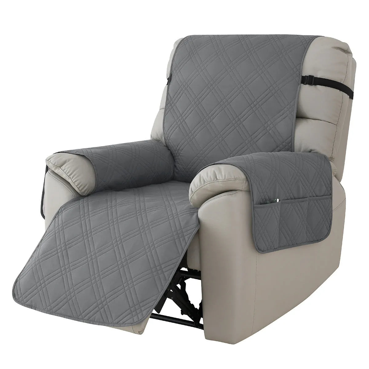 Quilted waterproof sofa cover for Chivas massage chair in burgundy colour with three-line stitching pattern