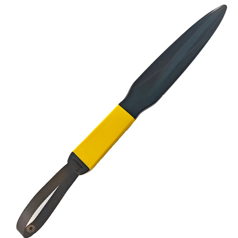 Blue handled nylon dog break stick for training, shown with measurement scale indicating 35 cm length