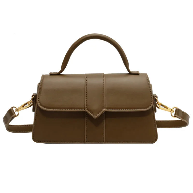 Women's beige PU messenger bag with file compartment showing dimensions of 22cm width by 13cm height