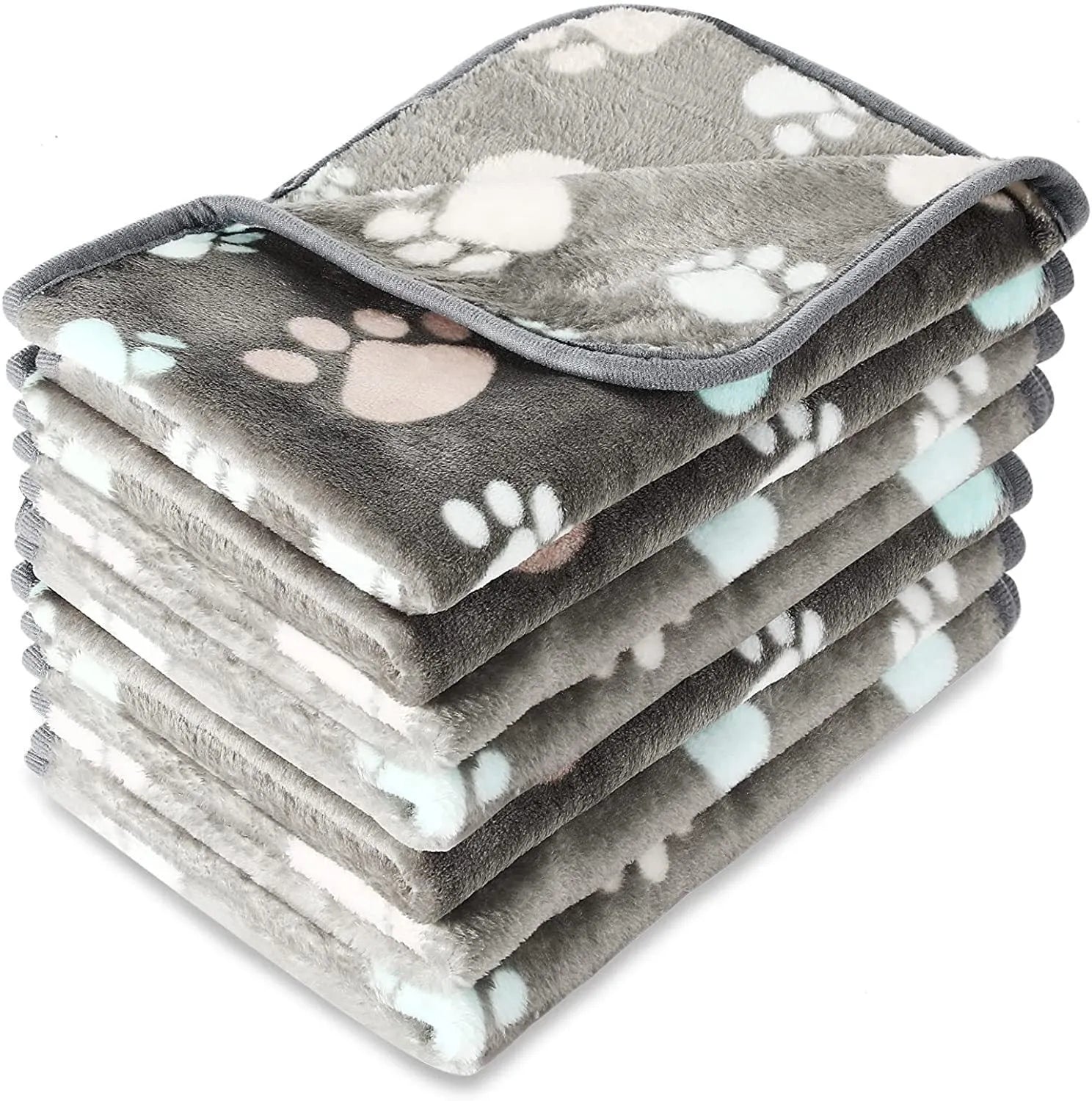 Coral fleece pet blanket with paw print pattern in beige colour, suitable for dogs and cats