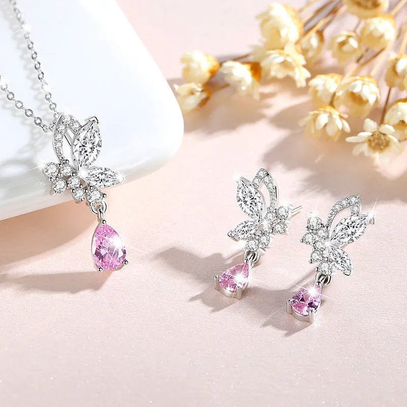 Crystal butterfly stud earrings in 925 silver with clear crystal accents on wings