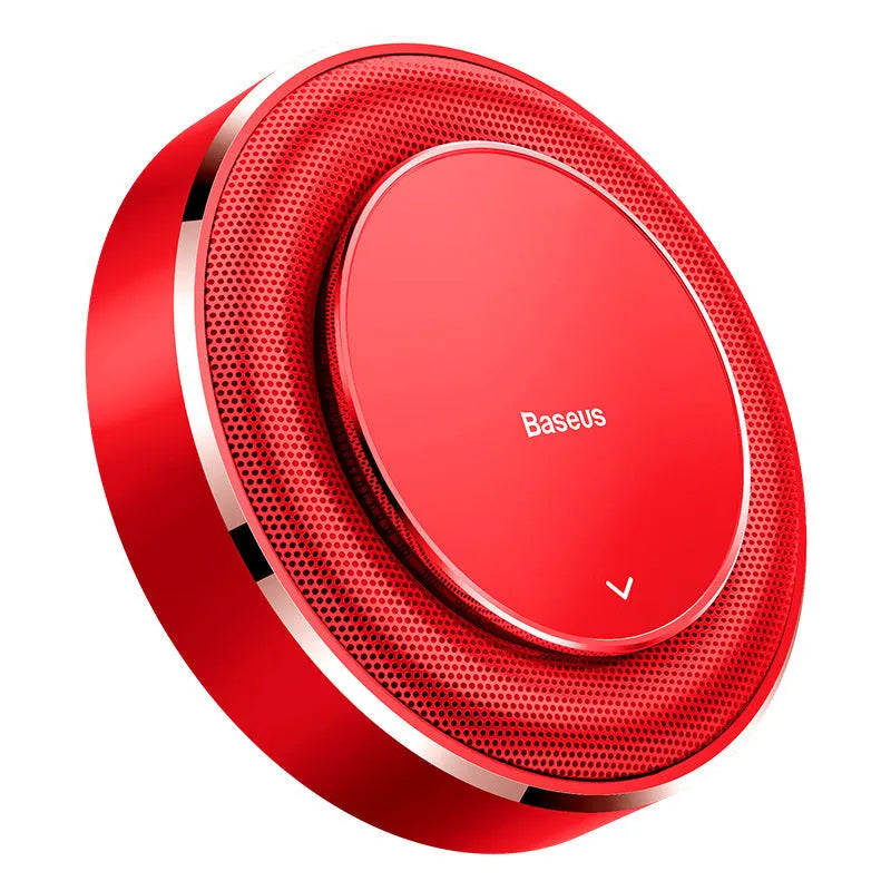 Aluminium alloy round car fragrance perfume in black, red and silver colours with aromatherapy tablets