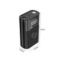 Black wireless digital tyre inflator pump with digital display and multiple nozzle attachments