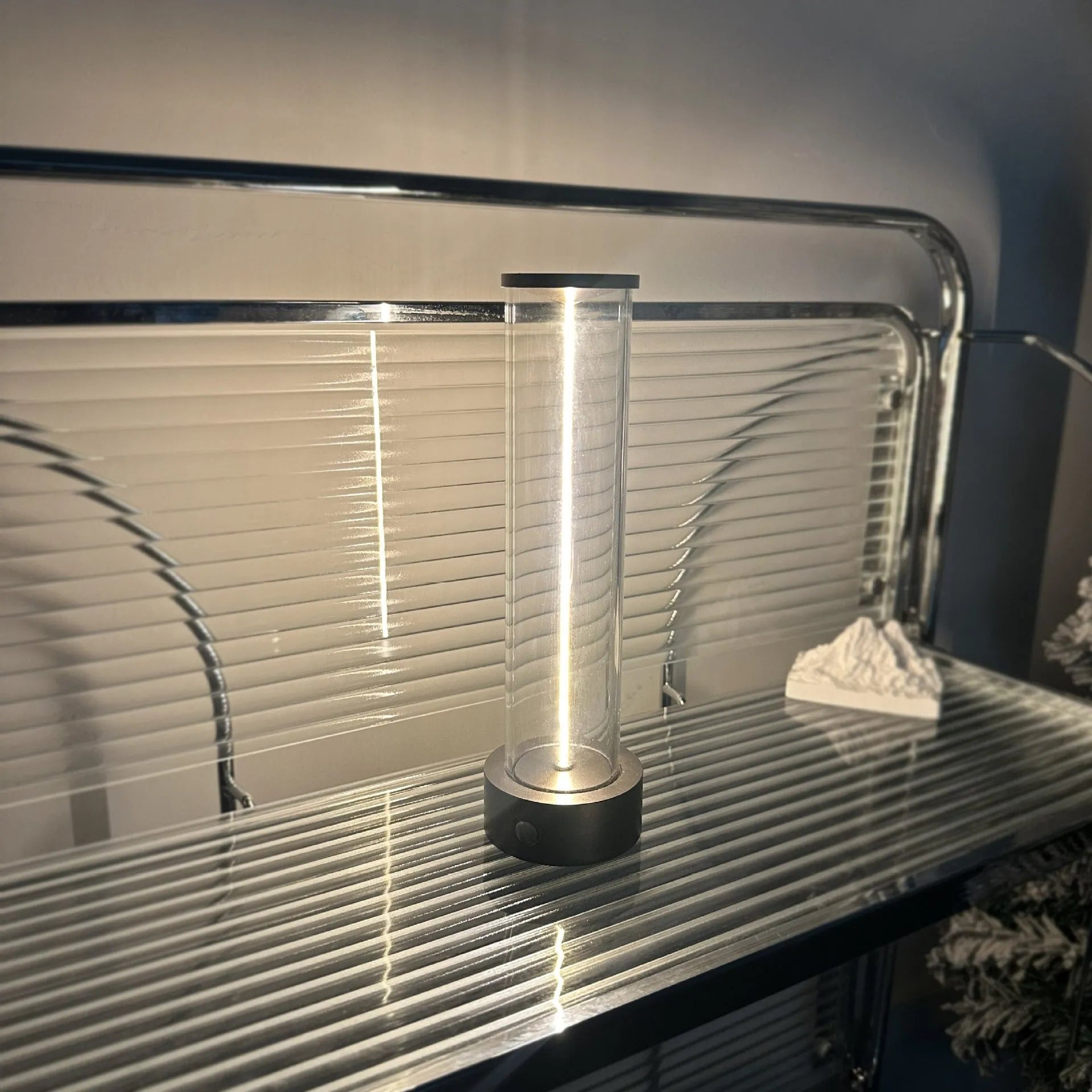 Slender modern LED glass light strip with magnetic back for USB-powered ambient lighting.