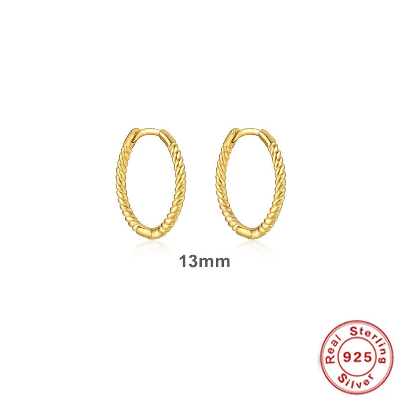 Sterling silver twisted hoop earrings with geometric round shape in gold electroplated finish
