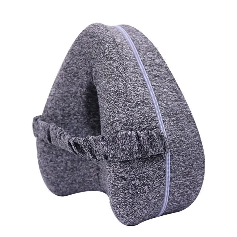 Heart-shaped memory foam leg pillow in dark blue jacquard colour, 25x23x13cm dimensions