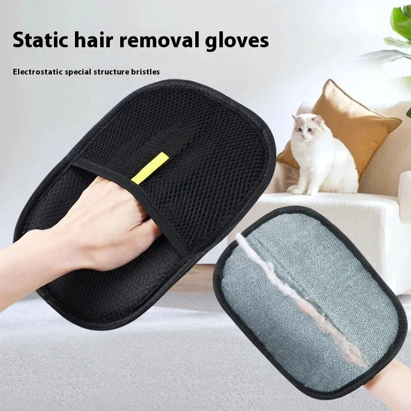 Black pet hair removal glove with silicone bristles for deshedding dogs and cats