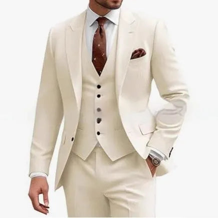 Men's slim fit three-piece suit in chemical fibre blend fabric available in multiple colours with Asian sizing