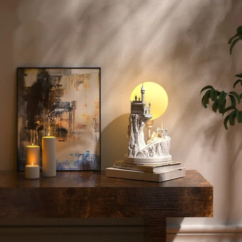 White composite gypsum table lamp with wire control switch for bedroom night light function