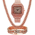 Roman numeral quartz watch set of three pieces with black mesh bands and square dials