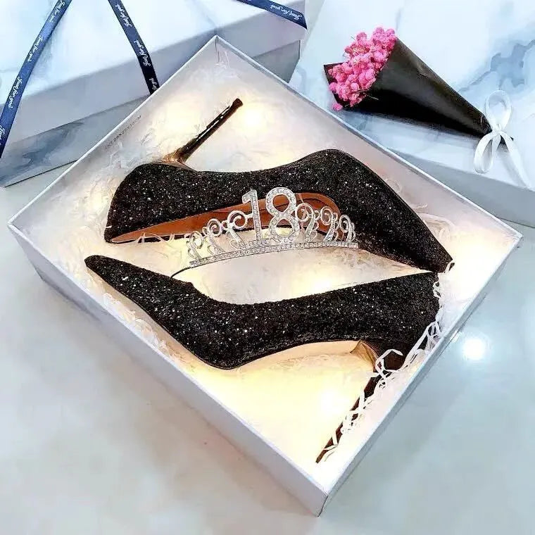 Women's silver bridal shoes with crystal decoration and stiletto heels