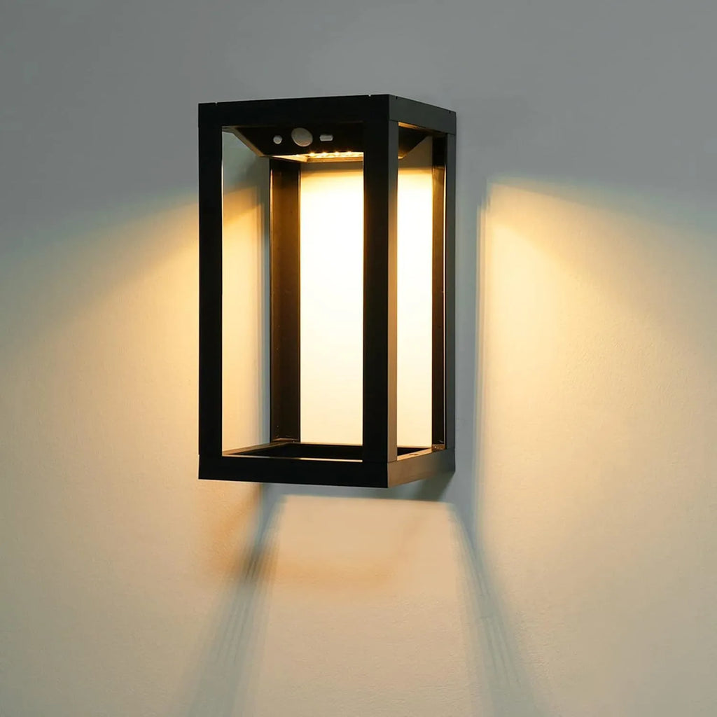 Modern solar powered outdoor wall lamp with IP65 waterproof rating for garden courtyard use