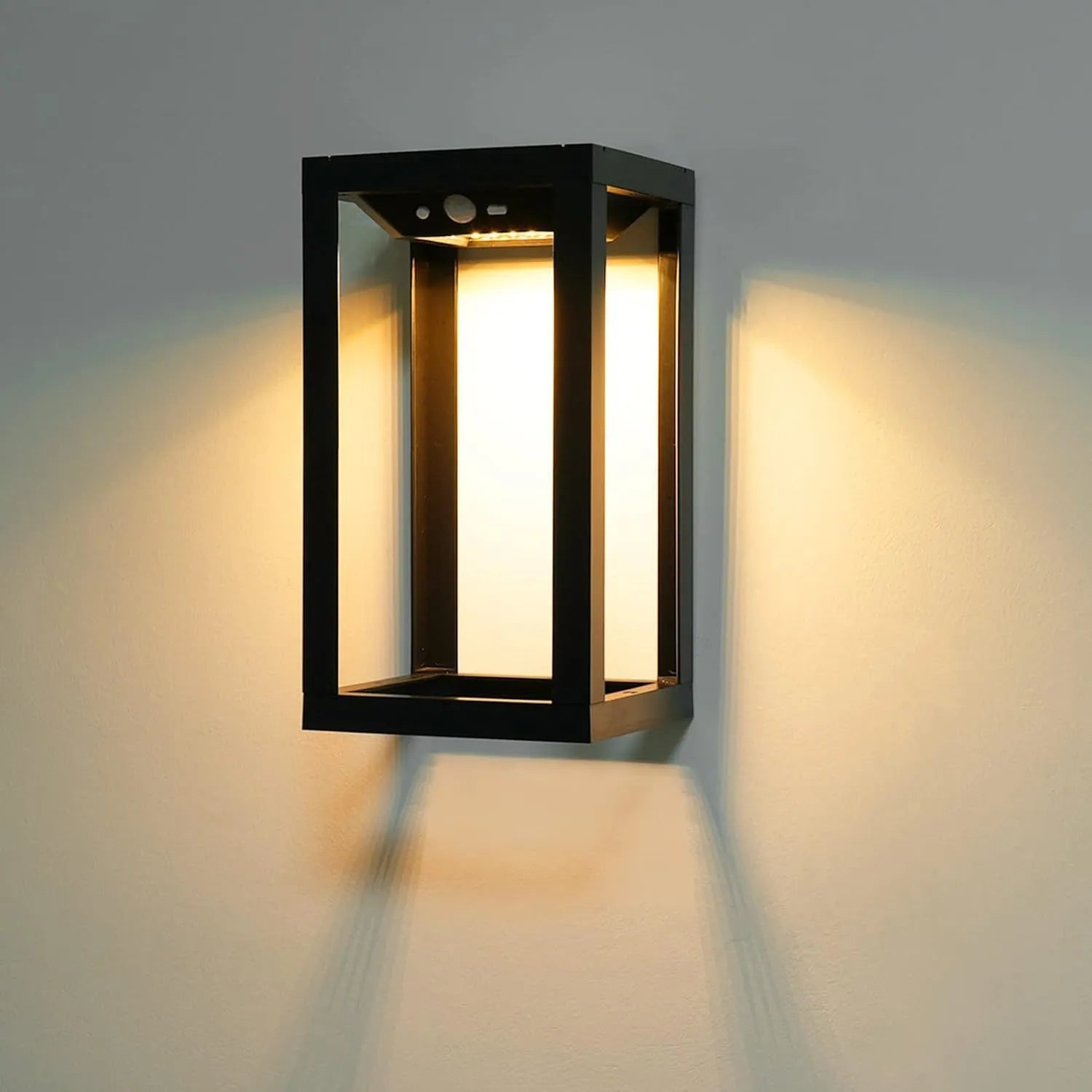 Modern solar powered outdoor wall lamp with IP65 waterproof rating for garden courtyard use
