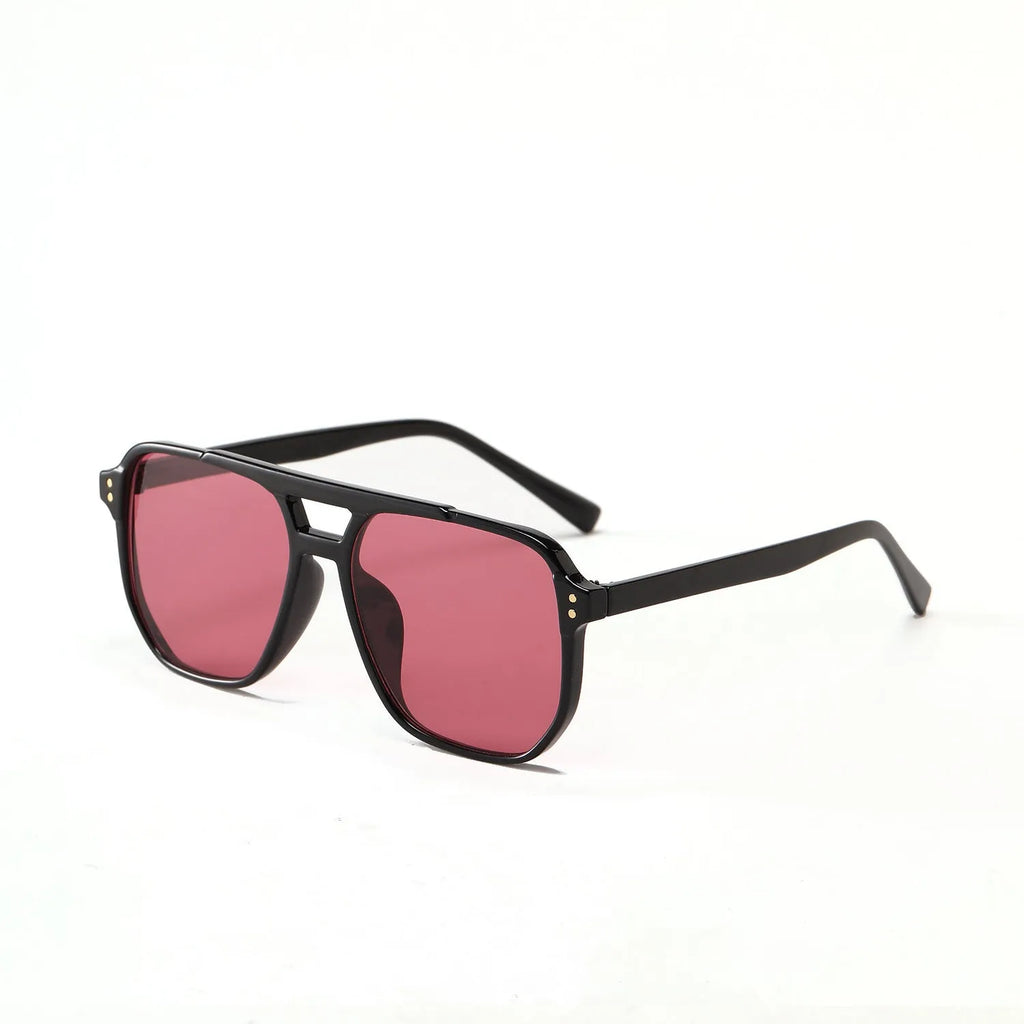 Women's square double beam fashion sunglasses with UV400 protection in light tea colour