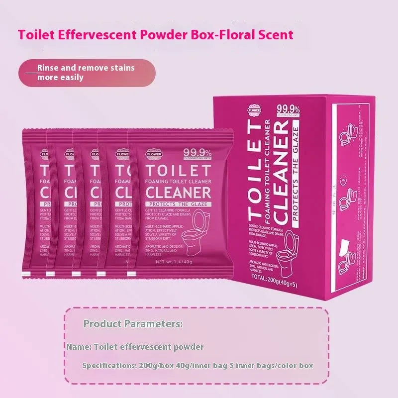 Toilet bubble powder for descaling in blue ocean or pink floral fragrance, 240g bag or box of 5 sachets
