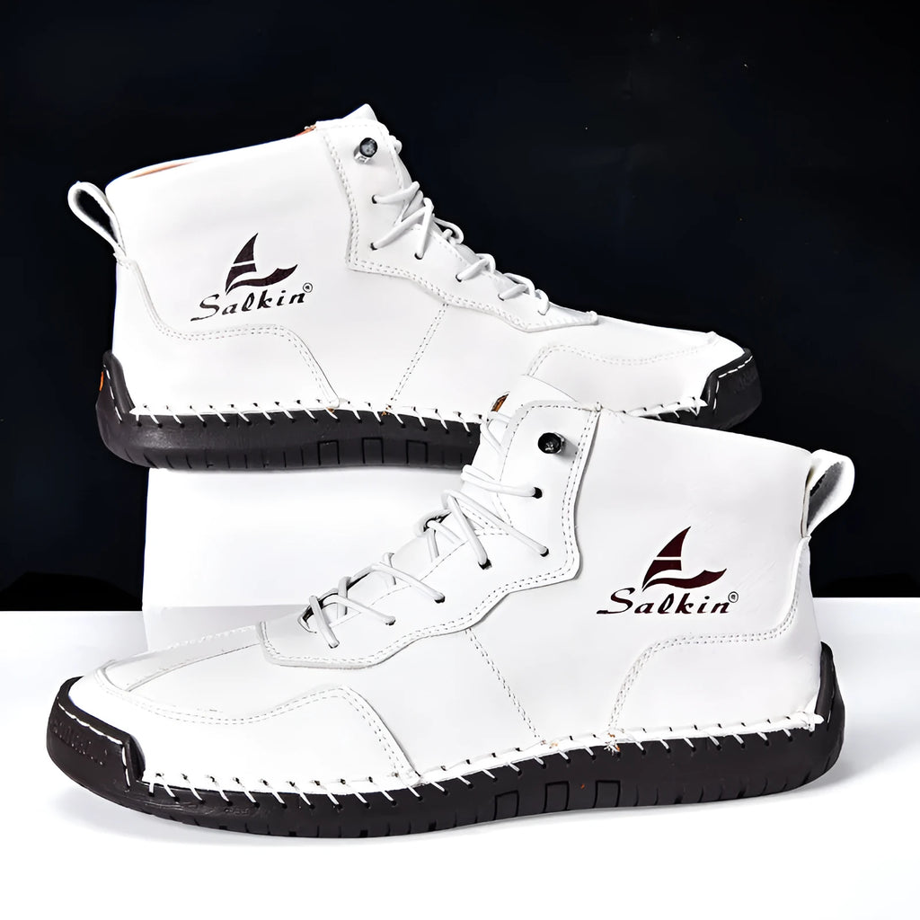 Men's high-top casual boots with elastic band closure and round toe design in dark blue colour