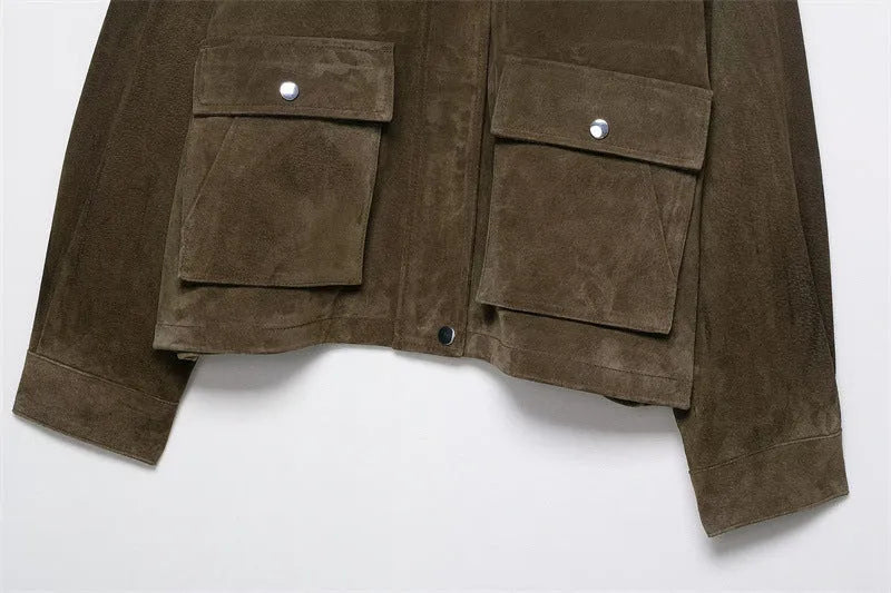 Women's casual PU jacket in picture colour with Korean Japanese styling