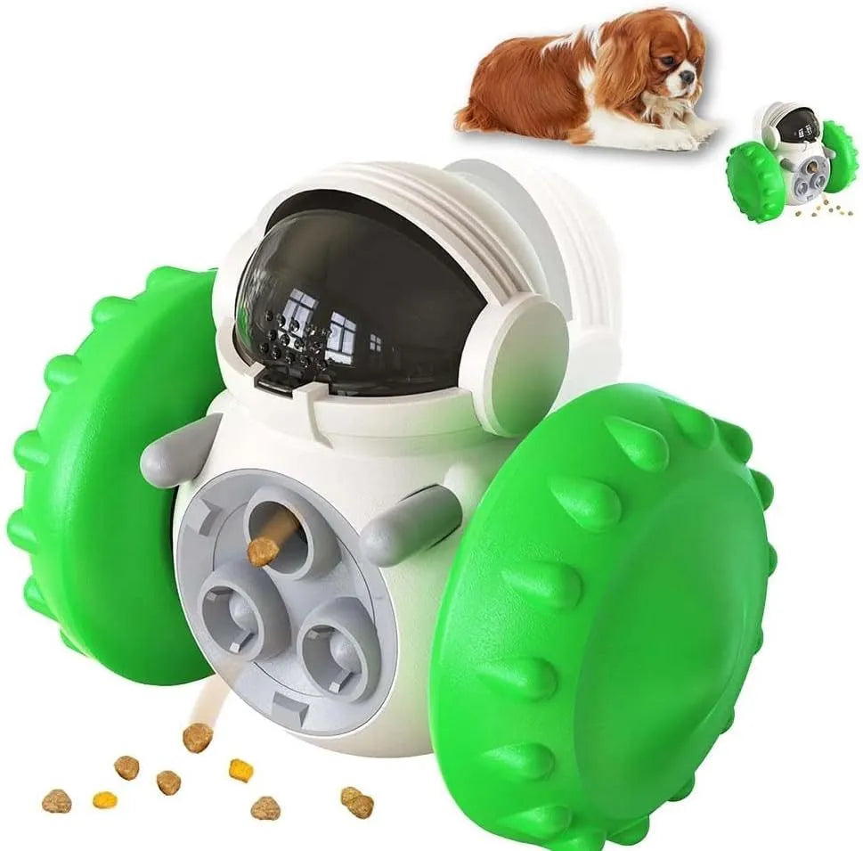 Robot-design self-balancing dog treat dispenser toy for small pets in multiple colour options