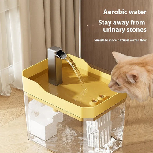 Automatic cat water fountain with transparent plastic housing and circulating water system