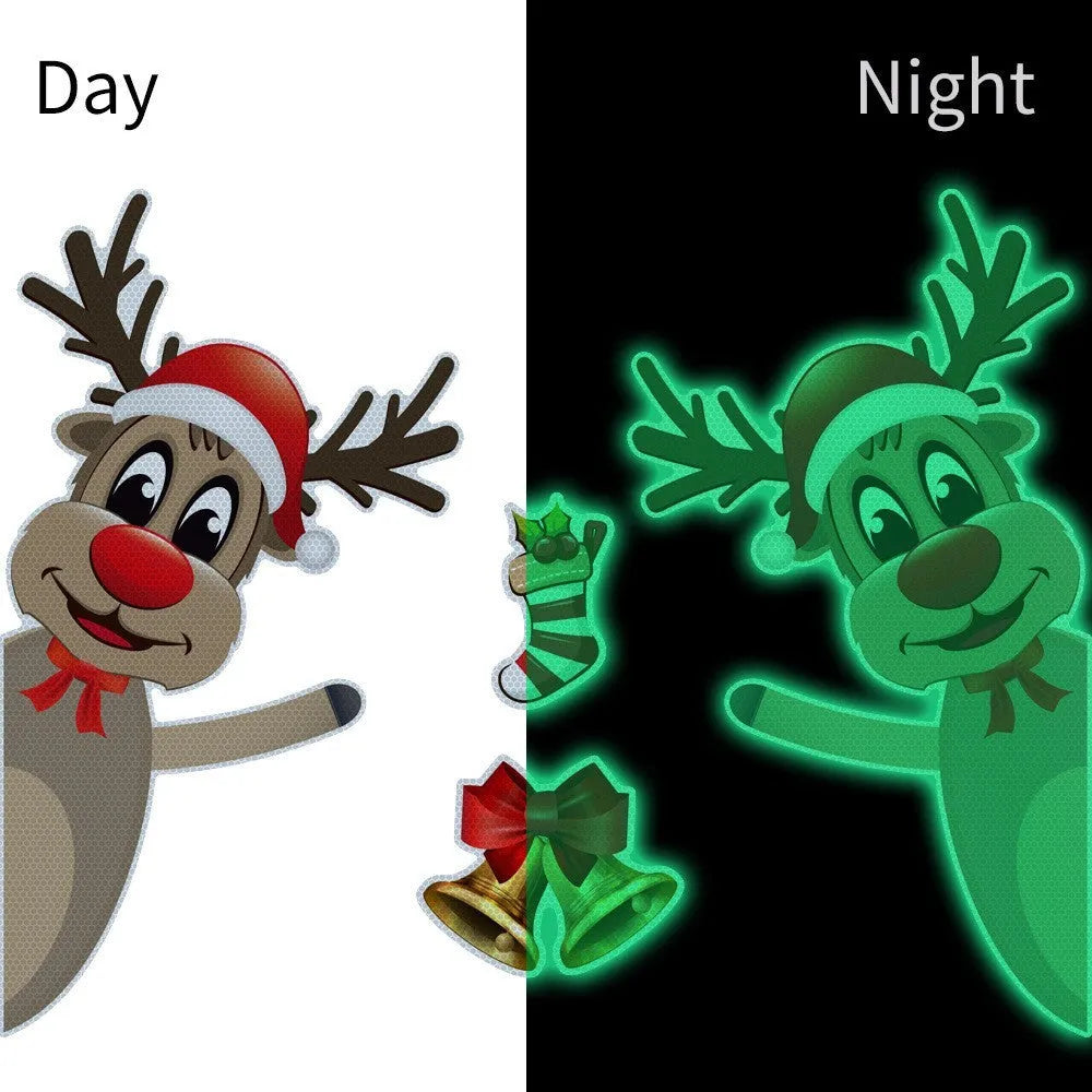 Colourful cartoon Christmas elk with bells magnetic bumper sticker with luminous reflective properties