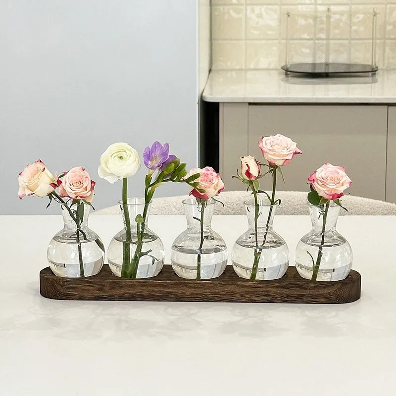 Wooden frame transparent hydroponic vase decoration in modern simplicity style